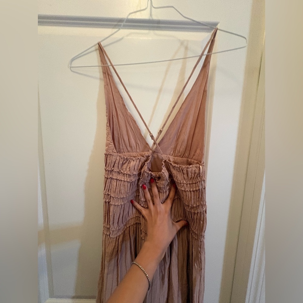 Zara Pale Pink Textured Midi Dress Size M Blogger Favorite - Picture 7 of 14